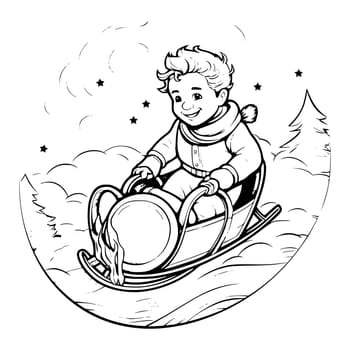 Boy Riding On Sleigh Coloring Page For Kids