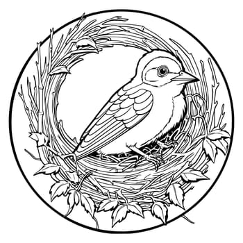A Bird Sits in A Nest Coloring Page for Kids