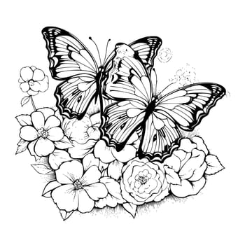 Butterflies With Flowers Coloring Page Drawing for Kids