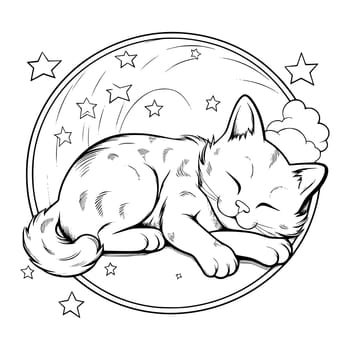 Cat Sleeping Coloring Page Drawing For Kids