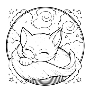 Cat Sleeping Coloring Page Drawing For Kids