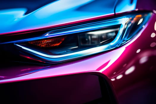 Close up view on one of the LED headlights of modern car. AI generated