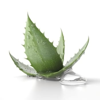 Fresh Aloe vera sliced with plant and water droplets isolated on white background.