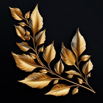 golden branches with leaves on a black background, can be used as design elements for cards and banners