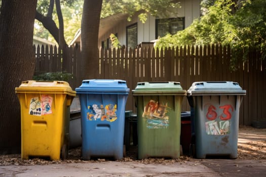 Containers for sorting waste by color. Outdoor waste recycling containers