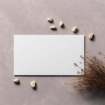postcard mockup on a natural background with stones and dried flowers