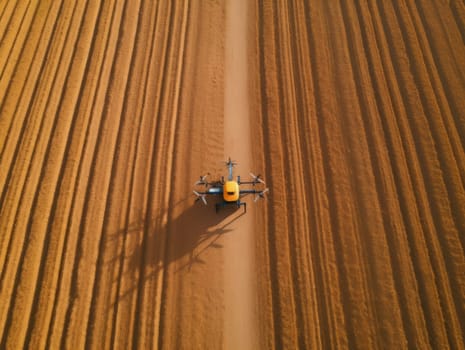 A drone over a farmer's field pollinates plants .technology in the service of agriculture.