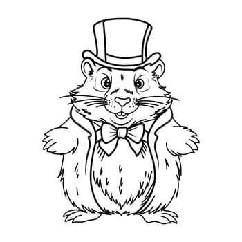 Groundhog Day February 2nd. Cute baby animal beaver. Coloring book Groundhog Day in a top hat and frock coat. Meteorologist.