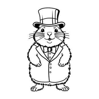 Groundhog Day February 2nd. Cute baby animal beaver. Coloring book Groundhog Day in a top hat and frock coat. Meteorologist.