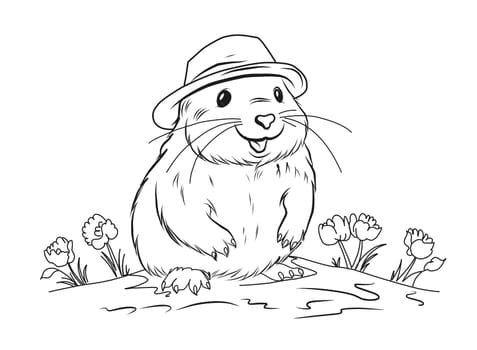Groundhog Day February 2nd. Cute baby animal beaver.Groundhog day coloring book.
