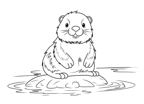 Groundhog Day February 2nd. Cute baby animal beaver.Groundhog day coloring book.
