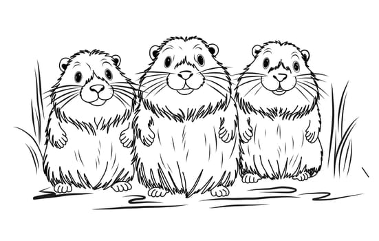 Groundhog Day February 2nd. Cute baby animal beaver.Groundhog day coloring book.