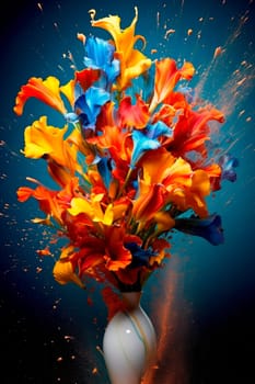 Colored paint splashing, forming into shape of amazing flowers bouquet.AI generated