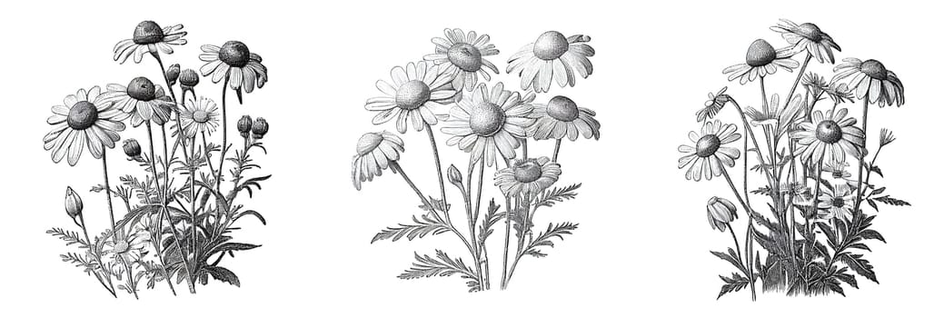 Illustrative image of chamomile flowers. Chamomile or camomile is the common name for several daisy-like plants of the family Asteraceae