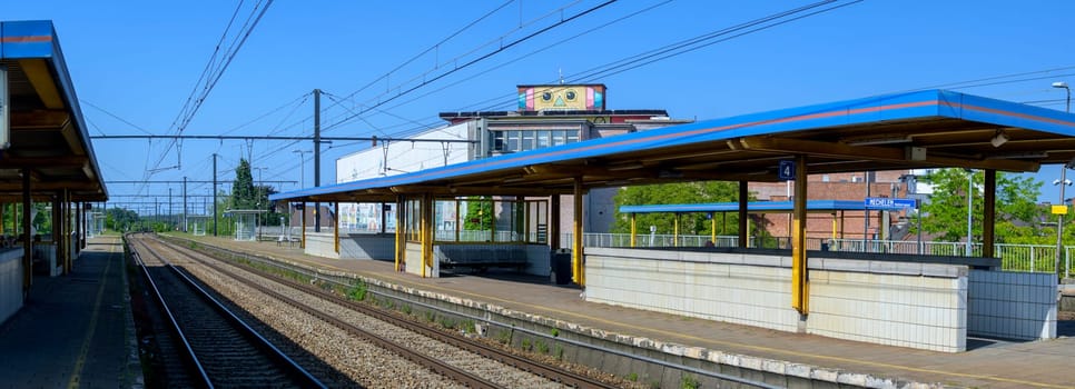 Malines, Belgium, May 2023: View on Mechelen Nekkerspoel railroad station