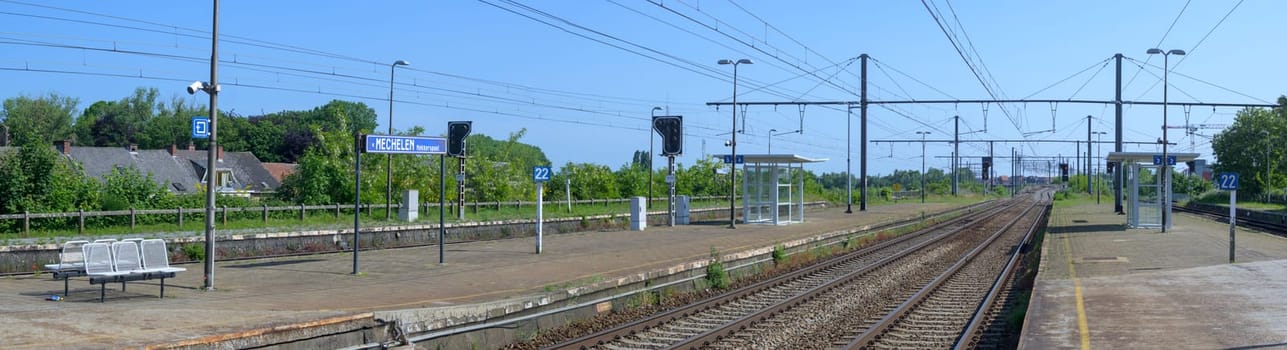 Malines, Belgium, May 2023: View on Mechelen Nekkerspoel railroad station
