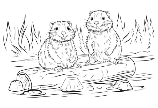 Groundhog Day February 2nd. Cute baby animal beaver.Groundhog day coloring book.