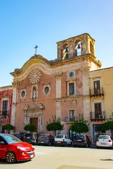 MILAZZO, SICILY, Italy - 03 October 2023.. The church of the Carmine located in Piazza Caio Duilio in the historic centre of the city of Milazzo.
