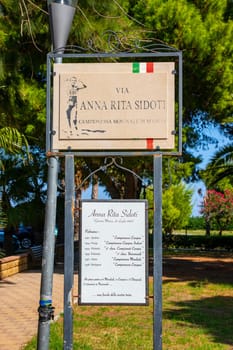 Gioiosa Marea, SICILY, Italy - 02 October 2023. In memory of Anna Rita Sidoti, an Italian track and field athlete in the discipline of walking, a street was named after her.