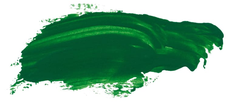 Watercolor brush stroke of green paint, on a white isolated background