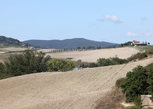 The rural landscape near San Quirico in Tuscany. Italy