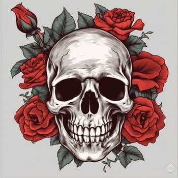 colorful sugar skull decorated with intricate floral patterns on a light background. Generative AI