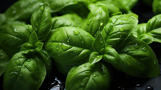 Group of basil leaves forming a background. food background.Generative AI