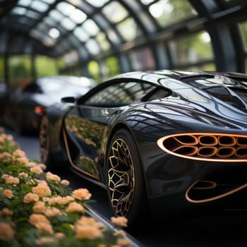 Abstract metal background.Decorative element of a futuristic car model.future car concept.Generative AI