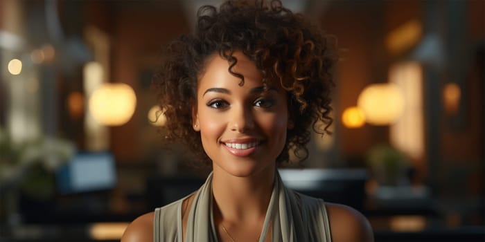 portrait of a young beautiful light-skinned African American woman on a blurred background.Generative AI