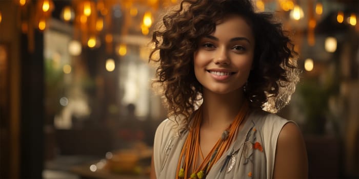 portrait of a young beautiful Hispanic woman on a blurred background .Generative AI