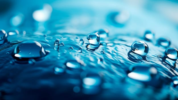Abstract water splash on blue background. Close-up, selective focus. AI generated