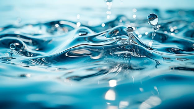 Blue background of waves with ripples on the water. Close-up, selective focus. AI generated