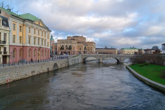 North bridge (Norrbro in swedish), an arch bridge over Norrström in central Stockholm. It extends north from the northern front of the Royal Palace