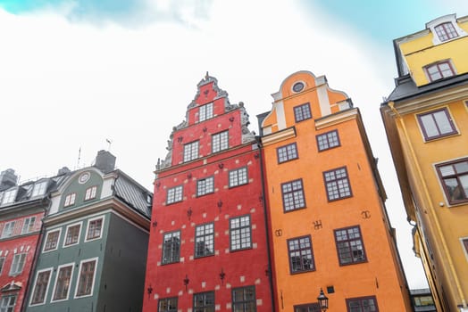 Beautiful and colorful houses in the city center of Stockholm.