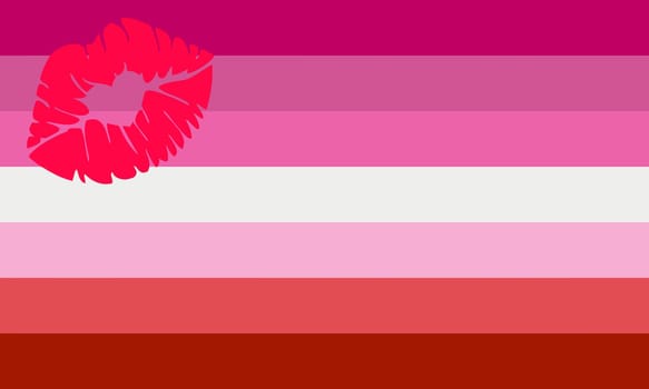 Profile of a female face in a square on the background of a rainbow LGBT flag. Vector