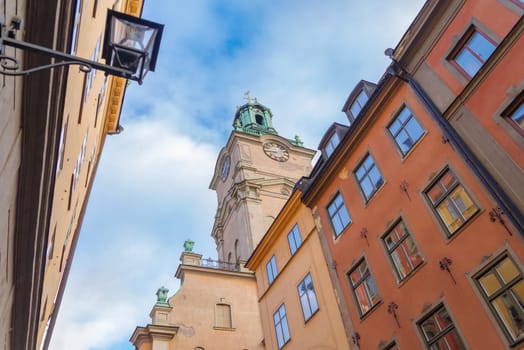 Beautiful and colorful houses in the city center of Stockholm.