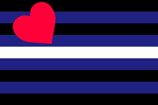 Leather pride flag vector illustration. LGBTQ+ community. Fetish flag for the leather community. Represent the leather kink, denim, bondage, uniforms, and other fetishes. Heart on strips symbol.