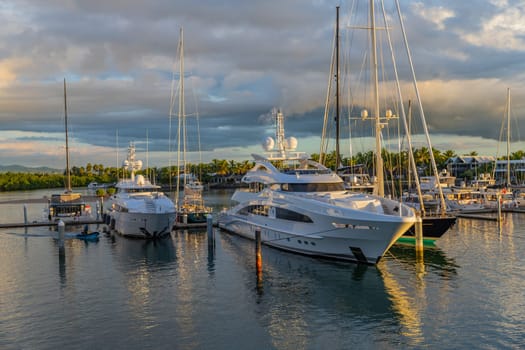 Viti Levu, Fiji: 29 May 2023: Boats anchored at Denarau port. Viti Levu. Fiji