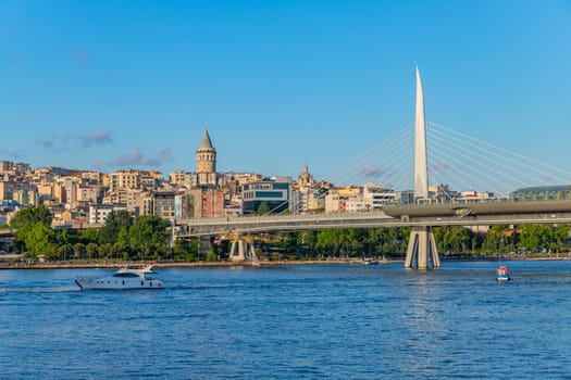 Istanbul, Turkey - June 05, 2023: The Golden Horn Metro Bridge, or Halic Bridge in Istanbul