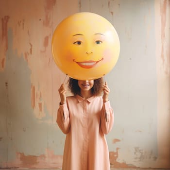 Head with a happy smiling face, self care and mental health concept, positive thinking mind, emotional support