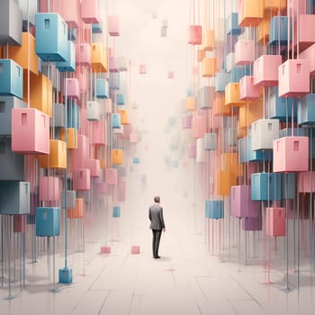 Think outside the box, businessman with colorful cardboard, creative mind, brainstorming for new ideas, be innovative, no limitation