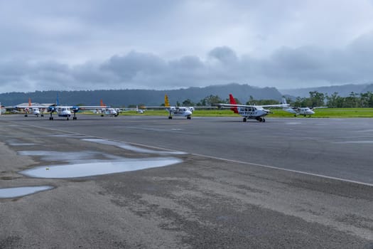 Ouvea, New Caledonia: 2 June 2023: Airplanes at the airport on Ouvea Island, Loyalty Islands, New Caledonia.
