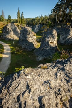 View on dolomite rocks in german landscape on swabian jura scenery