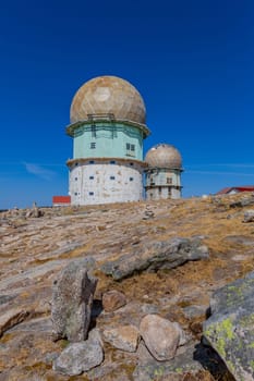 Torre and transmitting towers with golden cupola, the highest point of Portugal, in Serra da Estrela