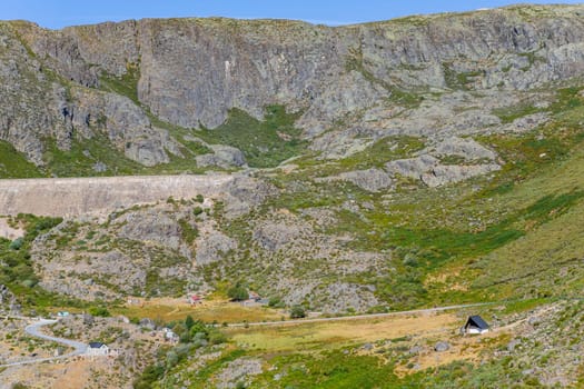 Landscape of the Serra da Estrela mountain range, along road, in Portugal