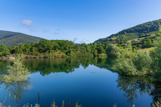 View of Eugi Reservoir in the town of Eugi, Navarra, Spain