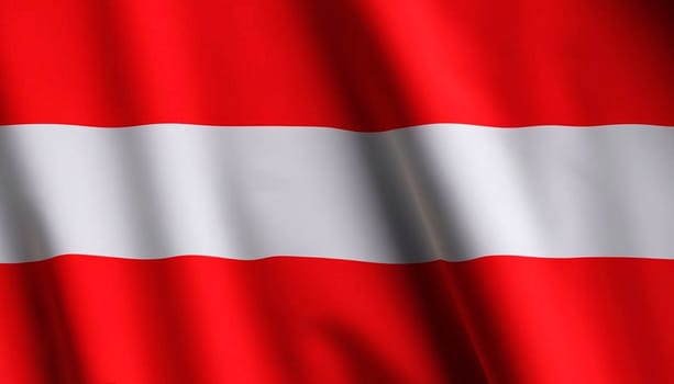 Fabric texture flag of Austria. Flag of Austria waving in the wind. Austria flag is depicted on a sports cloth fabric with many folds. Sport team banner.