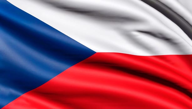 Fabric texture flag of Czech Republic. Flag of Czech Republic waving in the wind. Czech Republic flag is depicted on a sports cloth fabric with many folds. Sport team banner.