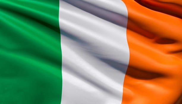 Fabric texture flag of Ireland. Flag of Ireland waving in the wind. Ireland flag is depicted on a sports cloth fabric with many folds. Sport team banner