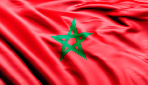 Morocco flag is depicted on a sports cloth fabric with many folds. Sport team banner